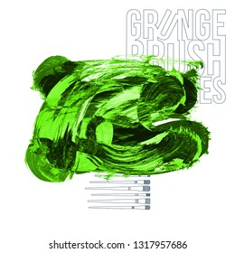 Green brush stroke and texture. Grunge vector abstract hand - painted element. Underline and border design.