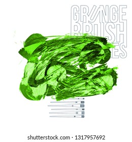 Green brush stroke and texture. Grunge vector abstract hand - painted element. Underline and border design.