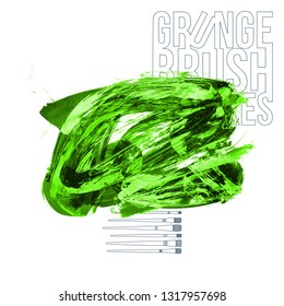 Green brush stroke and texture. Grunge vector abstract hand - painted element. Underline and border design.