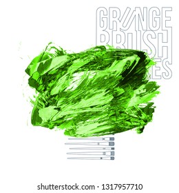 Green brush stroke and texture. Grunge vector abstract hand - painted element. Underline and border design.