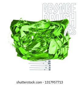 Green brush stroke and texture. Grunge vector abstract hand - painted element. Underline and border design.