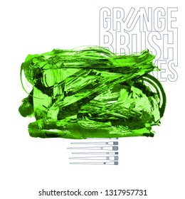 Green brush stroke and texture. Grunge vector abstract hand - painted element. Underline and border design.