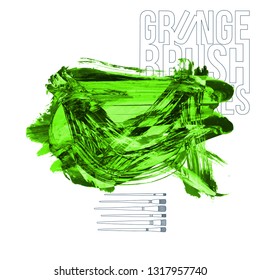 Green brush stroke and texture. Grunge vector abstract hand - painted element. Underline and border design.