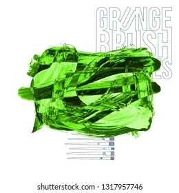 Green brush stroke and texture. Grunge vector abstract hand - painted element. Underline and border design.
