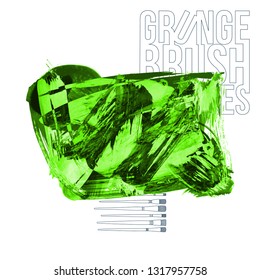 Green brush stroke and texture. Grunge vector abstract hand - painted element. Underline and border design.