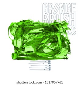 Green brush stroke and texture. Grunge vector abstract hand - painted element. Underline and border design.
