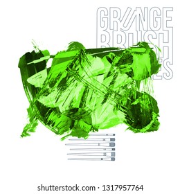 Green brush stroke and texture. Grunge vector abstract hand - painted element. Underline and border design.