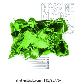 Green brush stroke and texture. Grunge vector abstract hand - painted element. Underline and border design.