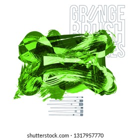 Green brush stroke and texture. Grunge vector abstract hand - painted element. Underline and border design.