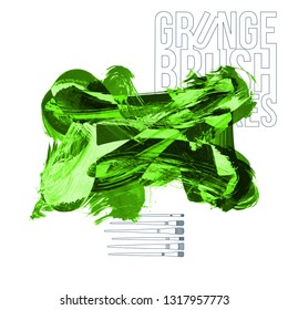 Green brush stroke and texture. Grunge vector abstract hand - painted element. Underline and border design.