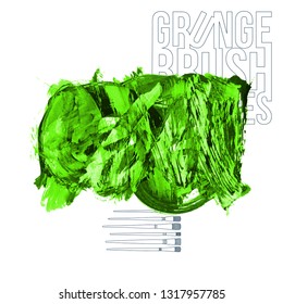 Green brush stroke and texture. Grunge vector abstract hand - painted element. Underline and border design.