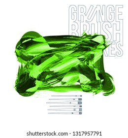 Green brush stroke and texture. Grunge vector abstract hand - painted element. Underline and border design.