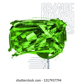 Green brush stroke and texture. Grunge vector abstract hand - painted element. Underline and border design.