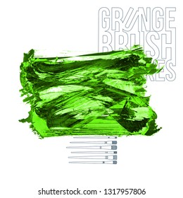 Green brush stroke and texture. Grunge vector abstract hand - painted element. Underline and border design.