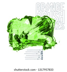 Green brush stroke and texture. Grunge vector abstract hand - painted element. Underline and border design.