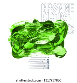 Green brush stroke and texture. Grunge vector abstract hand - painted element. Underline and border design.