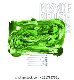 Green brush stroke and texture. Grunge vector abstract hand - painted element. Underline and border design.