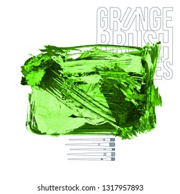 Green brush stroke and texture. Grunge vector abstract hand - painted element. Underline and border design.