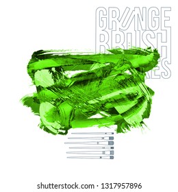 Green brush stroke and texture. Grunge vector abstract hand - painted element. Underline and border design.
