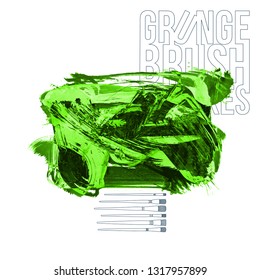 Green brush stroke and texture. Grunge vector abstract hand - painted element. Underline and border design.