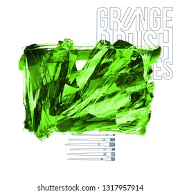 Green brush stroke and texture. Grunge vector abstract hand - painted element. Underline and border design.