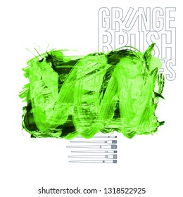 Green brush stroke and texture. Grunge vector abstract hand - painted element. Underline and border design.