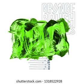 Green brush stroke and texture. Grunge vector abstract hand - painted element. Underline and border design.