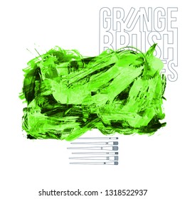 Green brush stroke and texture. Grunge vector abstract hand - painted element. Underline and border design.