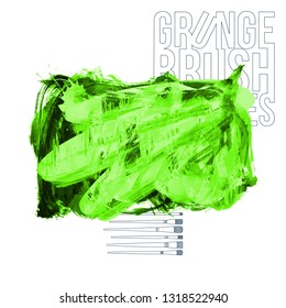 Green brush stroke and texture. Grunge vector abstract hand - painted element. Underline and border design.