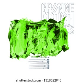 Green brush stroke and texture. Grunge vector abstract hand - painted element. Underline and border design.