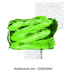 Green brush stroke and texture. Grunge vector abstract hand - painted element. Underline and border design.