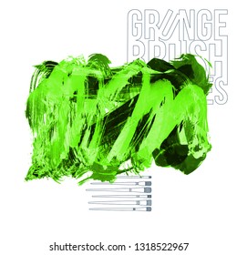 Green brush stroke and texture. Grunge vector abstract hand - painted element. Underline and border design.