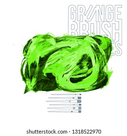 Green brush stroke and texture. Grunge vector abstract hand - painted element. Underline and border design.