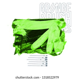 Green brush stroke and texture. Grunge vector abstract hand - painted element. Underline and border design.