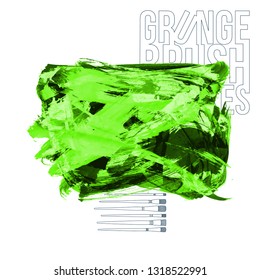 Green brush stroke and texture. Grunge vector abstract hand - painted element. Underline and border design.