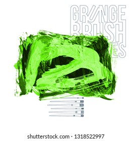Green brush stroke and texture. Grunge vector abstract hand - painted element. Underline and border design.