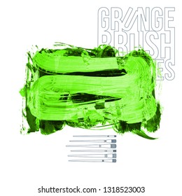 Green brush stroke and texture. Grunge vector abstract hand - painted element. Underline and border design.