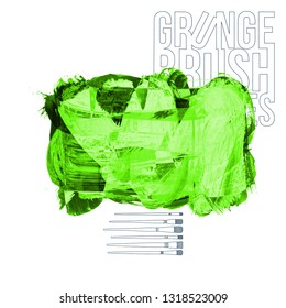 Green brush stroke and texture. Grunge vector abstract hand - painted element. Underline and border design.