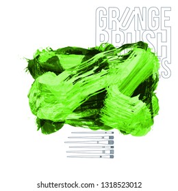 Green brush stroke and texture. Grunge vector abstract hand - painted element. Underline and border design.