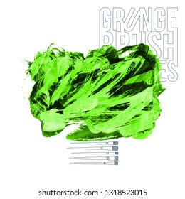 Green brush stroke and texture. Grunge vector abstract hand - painted element. Underline and border design.