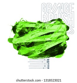 Green brush stroke and texture. Grunge vector abstract hand - painted element. Underline and border design.