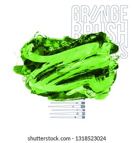 Green brush stroke and texture. Grunge vector abstract hand - painted element. Underline and border design.