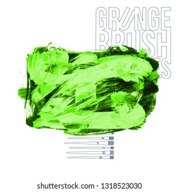 Green brush stroke and texture. Grunge vector abstract hand - painted element. Underline and border design.