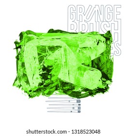 Green brush stroke and texture. Grunge vector abstract hand - painted element. Underline and border design.
