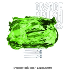 Green brush stroke and texture. Grunge vector abstract hand - painted element. Underline and border design.