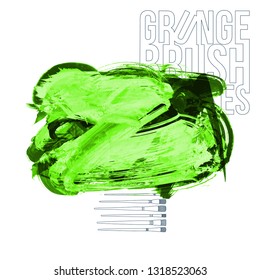 Green brush stroke and texture. Grunge vector abstract hand - painted element. Underline and border design.
