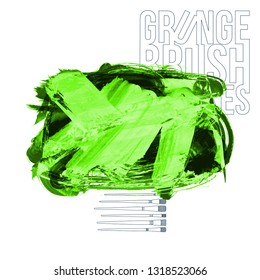 Green brush stroke and texture. Grunge vector abstract hand - painted element. Underline and border design.
