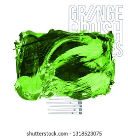 Green brush stroke and texture. Grunge vector abstract hand - painted element. Underline and border design.
