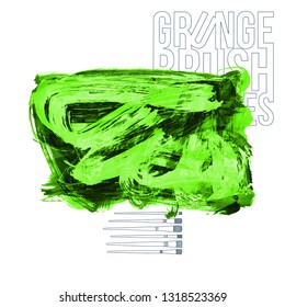 Green brush stroke and texture. Grunge vector abstract hand - painted element. Underline and border design.