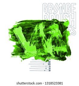 Green brush stroke and texture. Grunge vector abstract hand - painted element. Underline and border design.